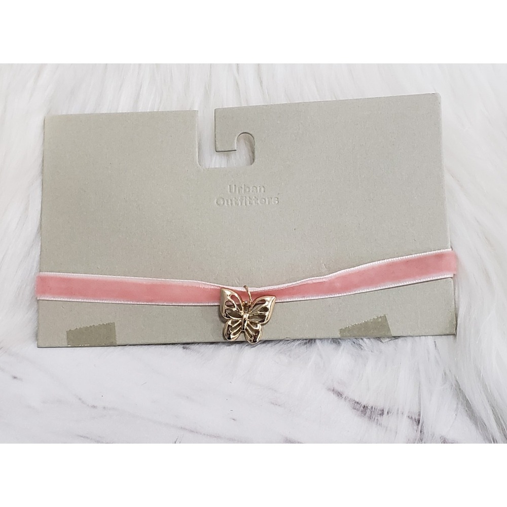 Urban‎ Outfitters Pink Velvet Butterfly Choker Necklace coquette lolita kawaii